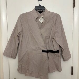 NWT Misook Pinstripe Asymmetric Wrap Blouse 100% cotton women’s size medium